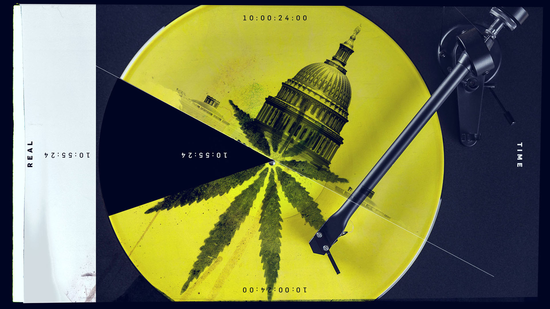 HBO Real Time with Bill Maher design of marijuana juxtaposed against the US Capital building