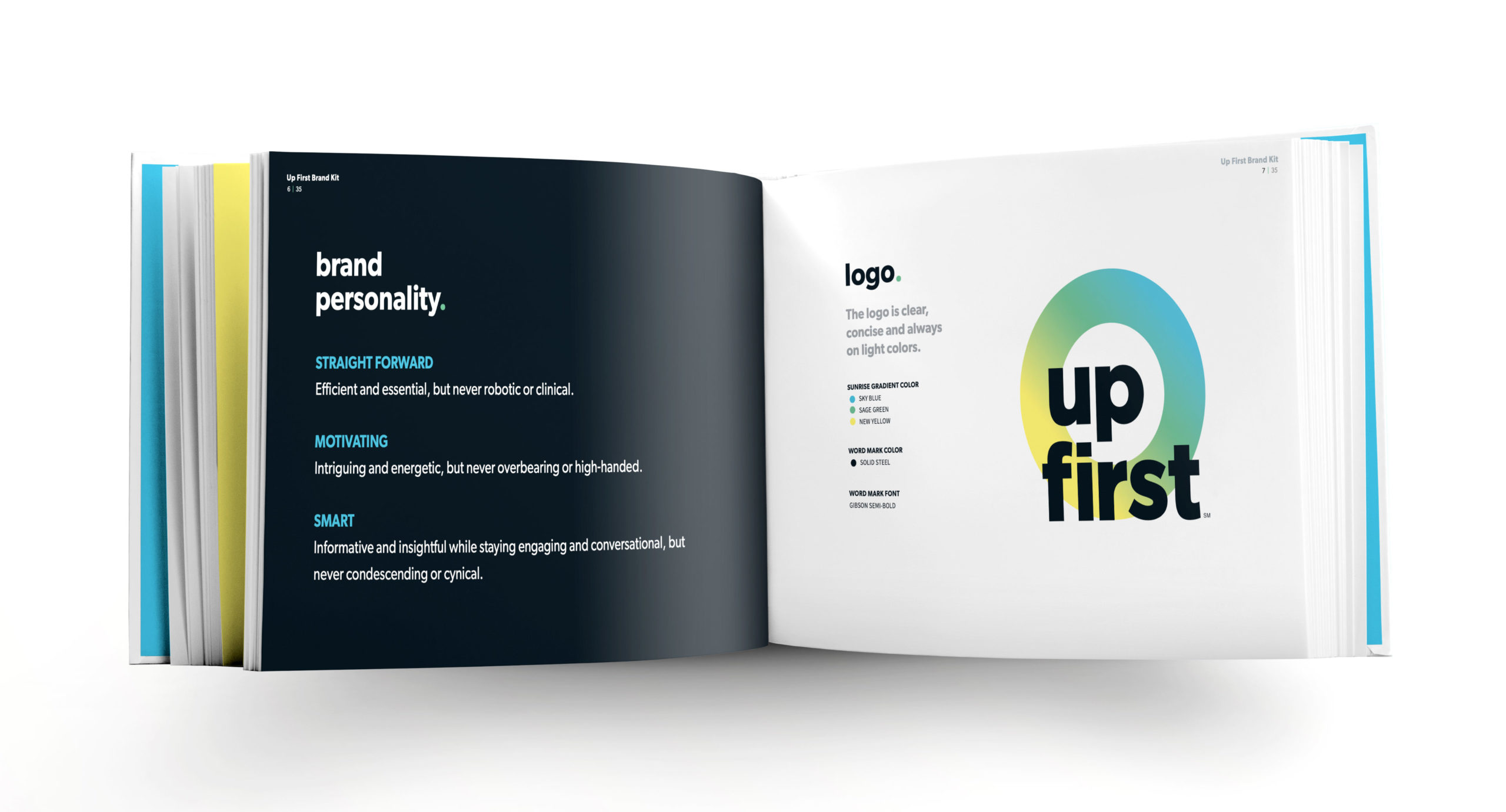 NPR Up First Podcast logo design in a brand style guide book
