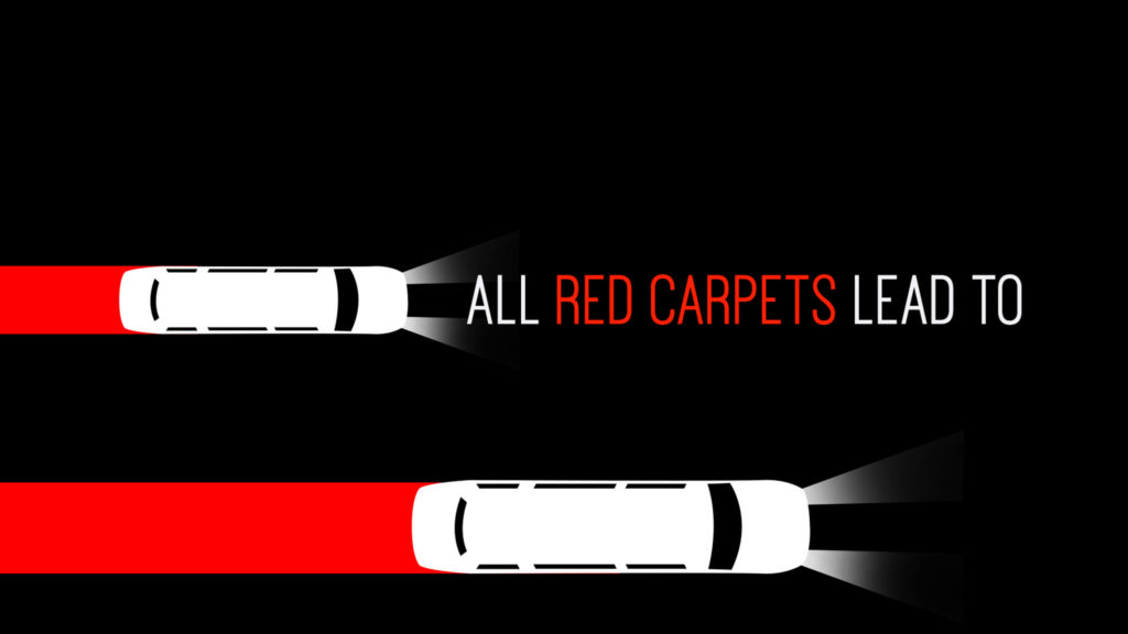 E! live from the red carpet with limo and typography that says all red carpets lead to E