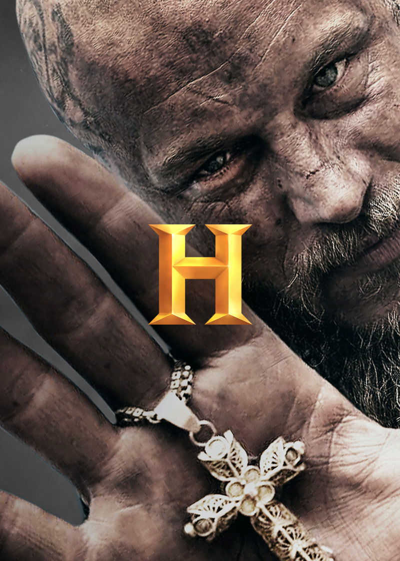 History Channel Rebrand new gold logo with a History Vikings image behind