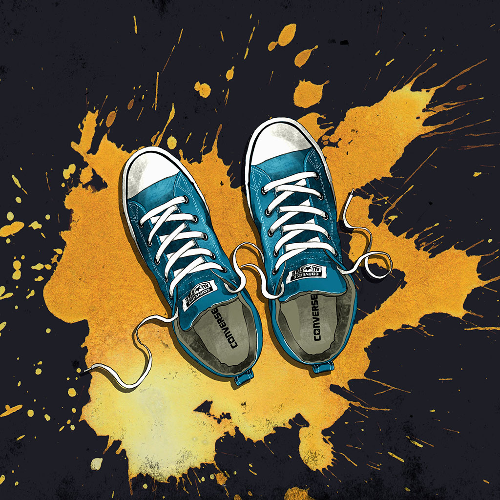 Illustration of blue Converse shoes by Joseph Kiely