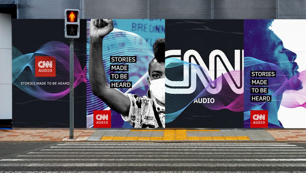 CNN Audio brand campaign design with colorful audio waves
