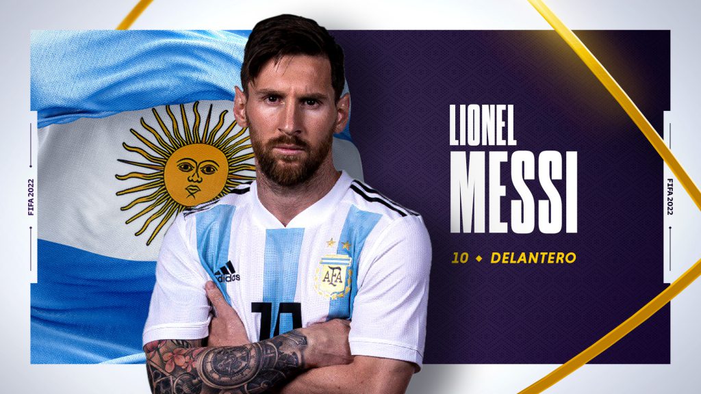 Telemundo COPA Mundial 2022 player title card design for Lionel Messi