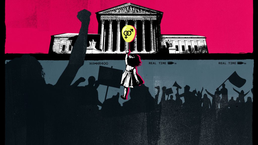 HBO Real Time show open 2023 girl standing in front of the Supreme Court with a protest