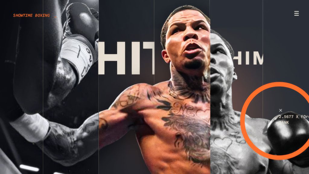 Showtime boxing promo design for Gervonta Davis vs Rolando Romero, a hit dissected into a graphic grid