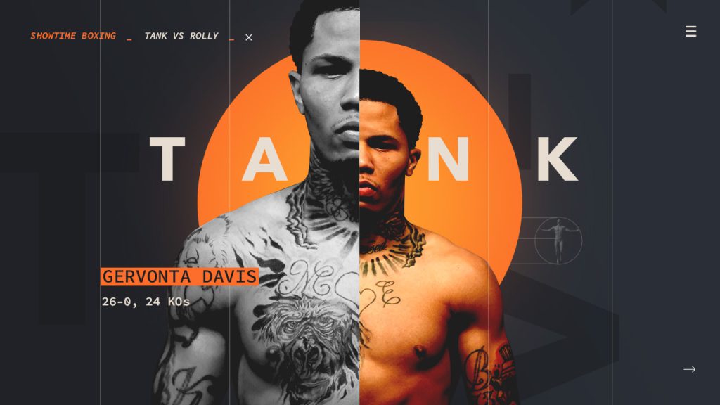 Showtime boxing promo design for Gervonta Davis vs Rolando Romero split screen Tank Davis