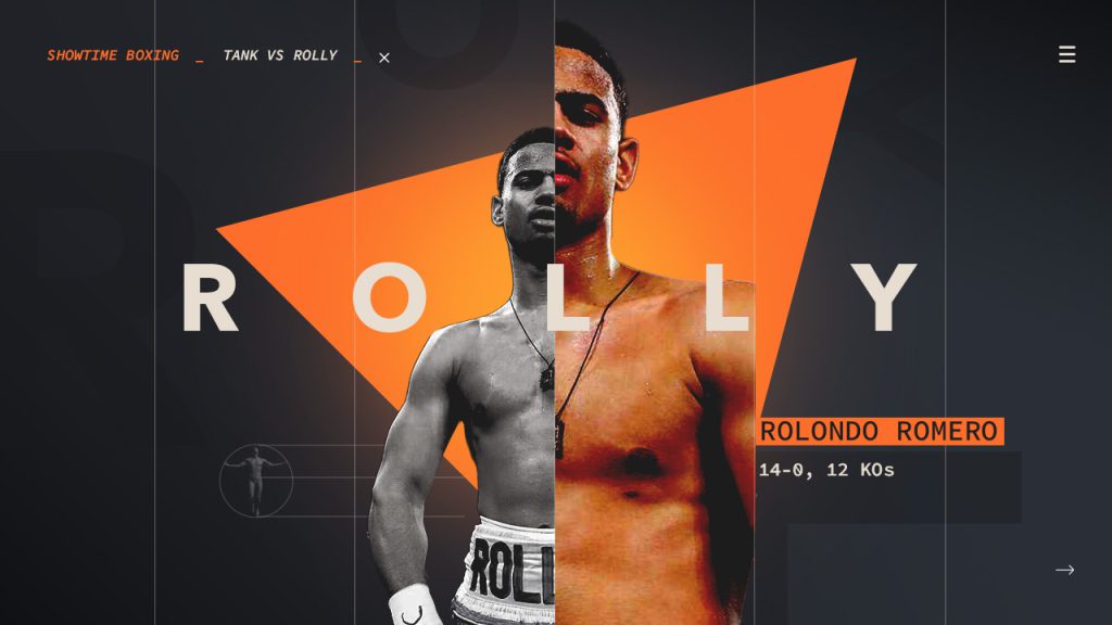 Showtime boxing promo design for Gervonta Davis vs Rolando Romero split screen of Rolly