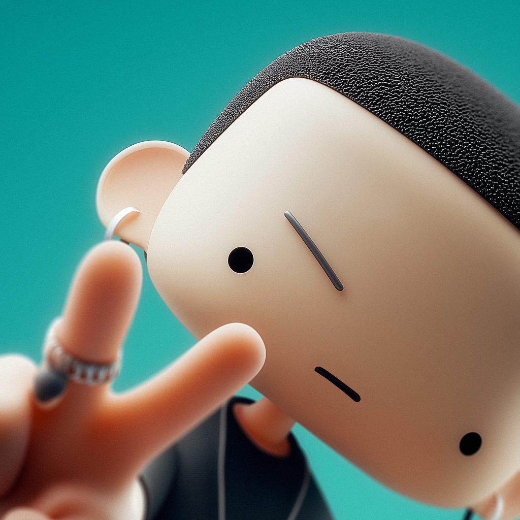 Kiely D the alter-ego of Joseph Kiely and Kiely Design 3d Character making the peace sign