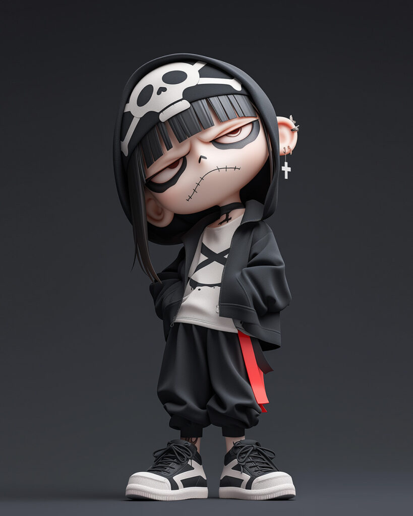 AI halloween 3d character with a skull and moody eyes