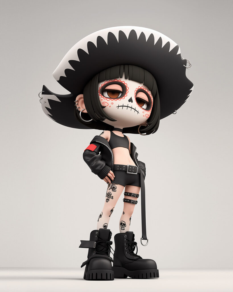 AI halloween character with day of the dead masks and a sombrero