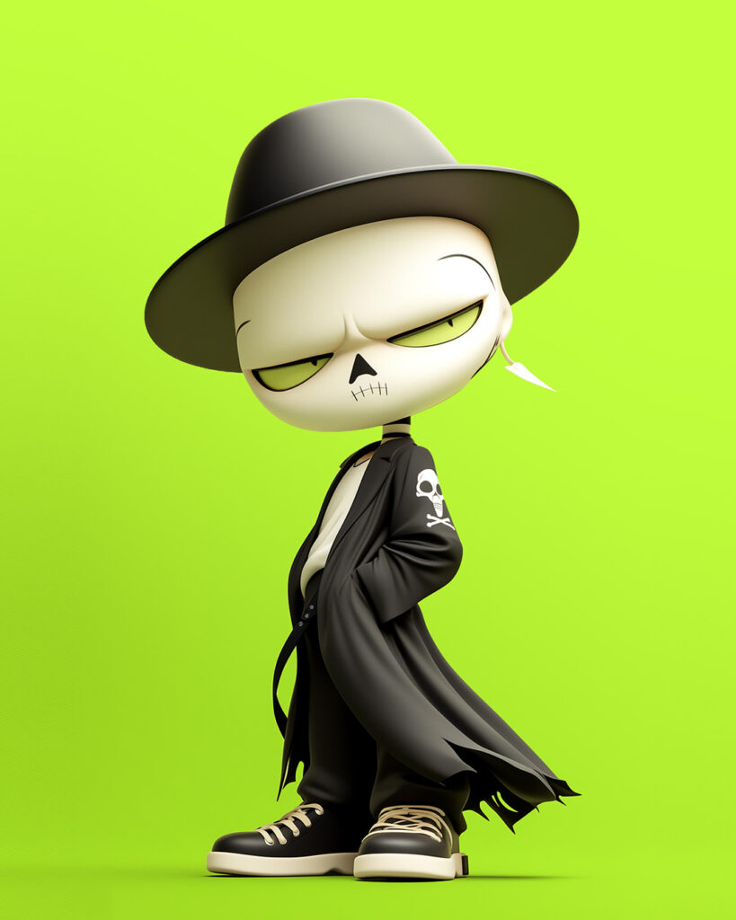 AI halloween character with day of the dead mask and hat