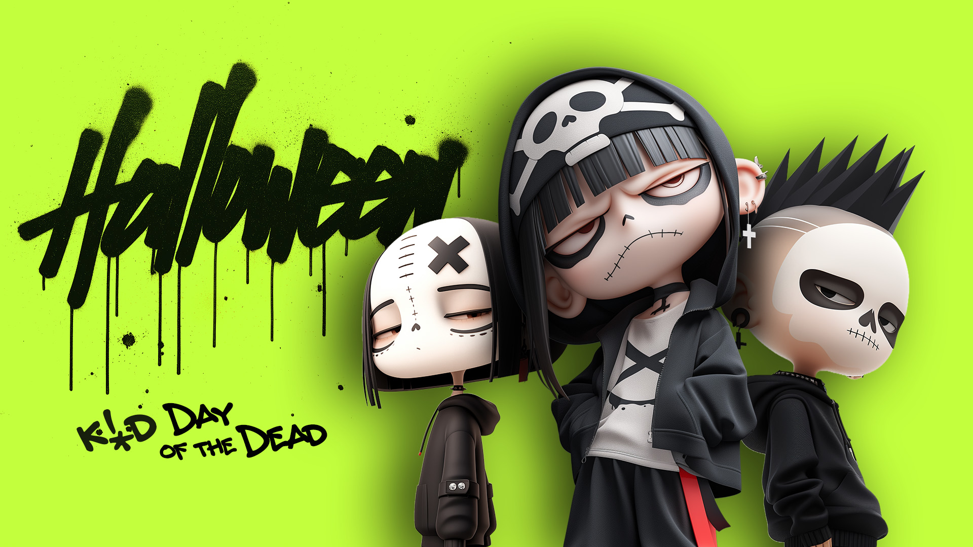 AI halloween characters with day of the dead masks